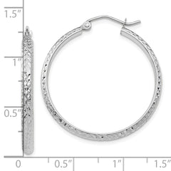 10K White Gold Diamond-cut 2.8x30mm Hollow Hoop Earrings