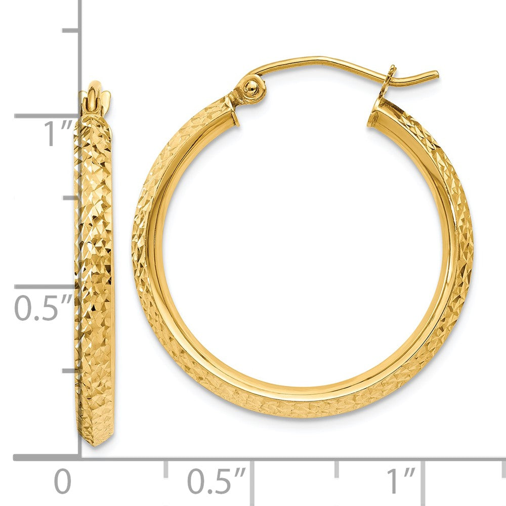 10K Yellow Gold Knife Edge Diamond-cut 2.5x25mm Hollow Hoop Earrings