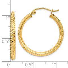 10K Yellow Gold Knife Edge Diamond-cut 2.5x25mm Hollow Hoop Earrings