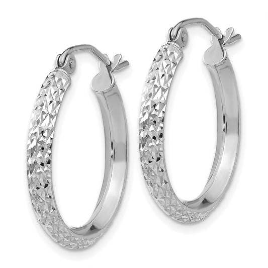 10K White Gold Knife Edge Diamond-cut 2.5x20mm Hoop Earrings