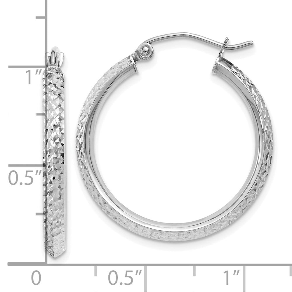 10K White Gold Knife Edge Diamond-cut 2.5x25mm Hoop Earrings