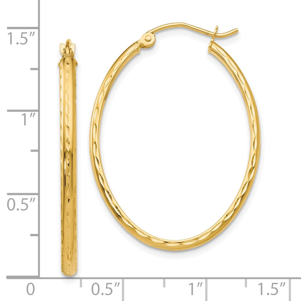 10K Yellow Gold Lightweight Diamond-cut Oval Hoop Earrings