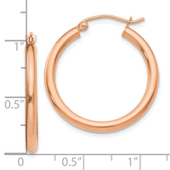 10K Rose Gold Polished 2.5mm Lightweight Tube Hoop Earrings