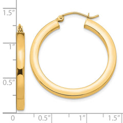 10K Yellow Gold 3mm Polished Square Hoop Earrings