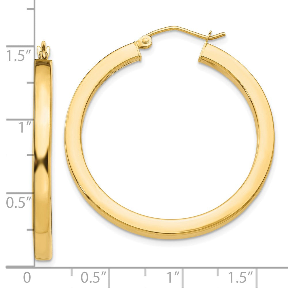 10K Yellow Gold 3mm Polished Square Hoop Earrings