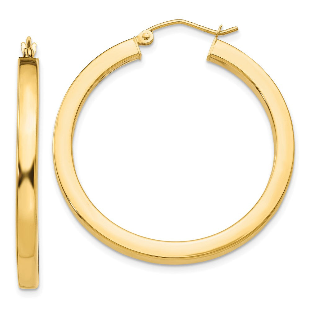 10K Yellow Gold 3mm Polished Square Hoop Earrings