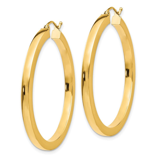 10K Yellow Gold 3mm Polished Square Hoop Earrings