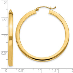 10K Yellow Gold 3mm Polished Square Hoop Earrings