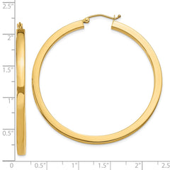 10K Yellow Gold 3mm Polished Square Hoop Earrings