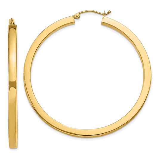 10K Yellow Gold 3mm Polished Square Hoop Earrings