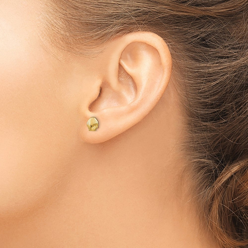 10K Yellow Gold Mini Scallop Shell Post Earrings