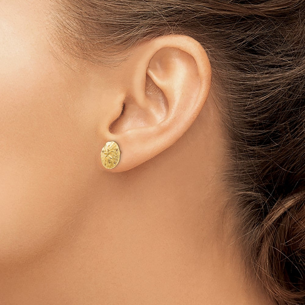 10K Yellow Gold Sand Dollar Post Earrings