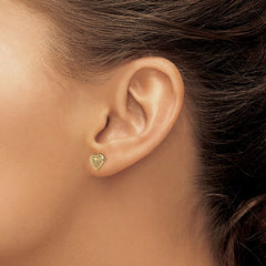10K Yellow Gold Filigree Heart Post Earrings
