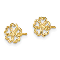 10K Yellow Gold Five Hearts Circle Post Earrings