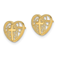 10K Yellow Gold Heart with Cross Post Earrings