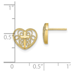 10K Yellow Gold Heart with Cross Post Earrings