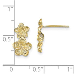 10K Yellow Gold Double Plumeria Flower Post Dangle Earrings