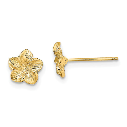 10K Yellow Gold Plumeria Flower Post Earrings