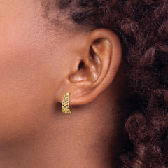 10K Yellow Gold Diamond-cut Flower J-Hoop Post Earrings