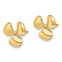 10K Yellow Gold Polished Three Blade Propeller Post Earrings