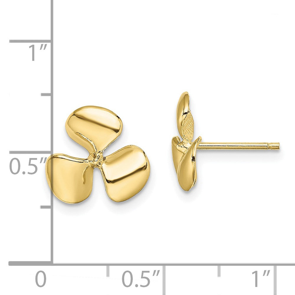 10K Yellow Gold Polished Three Blade Propeller Post Earrings