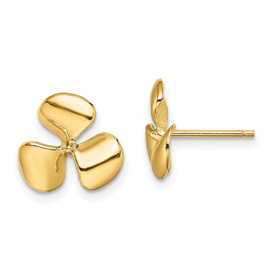 10K Yellow Gold Polished Three Blade Propeller Post Earrings