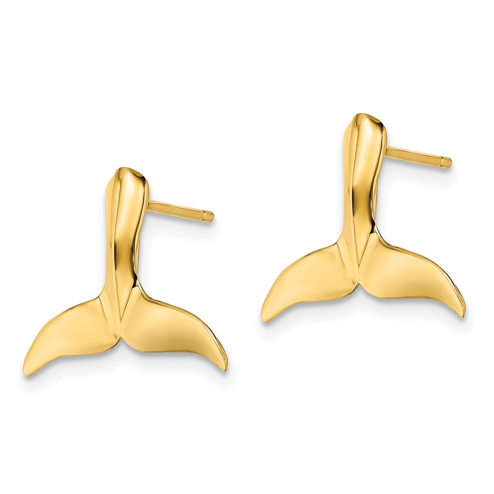 10K Yellow Gold 2D Whale Tail Post Earrings