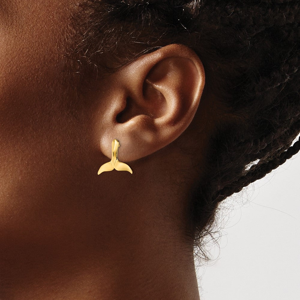 10K Yellow Gold 2D Whale Tail Post Earrings