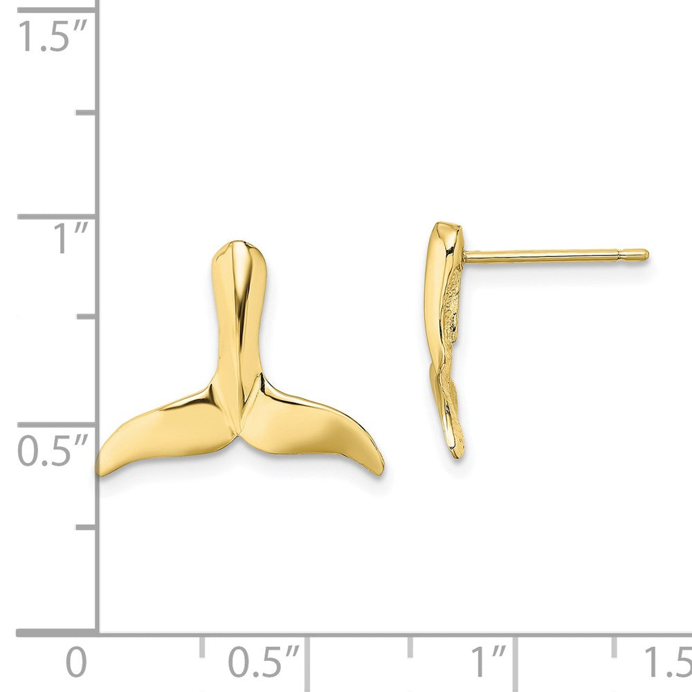 10K Yellow Gold 2D Whale Tail Post Earrings