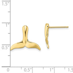 10K Yellow Gold 2D Whale Tail Post Earrings