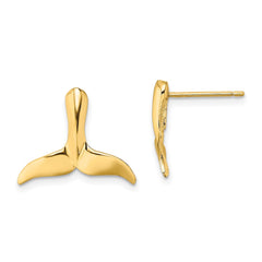 10K Yellow Gold 2D Whale Tail Post Earrings