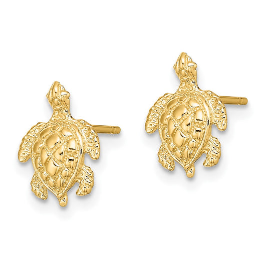 10K Yellow Gold 2D Textured Sea Turtle Post Earrings