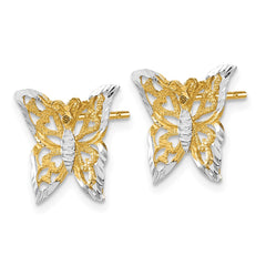 10K Yellow Gold & Rhodium Butterfly Post Earrings