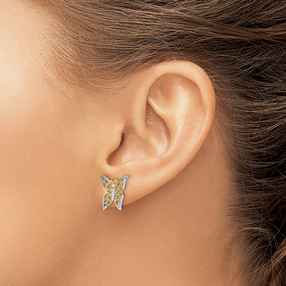 10K Yellow Gold & Rhodium Butterfly Post Earrings