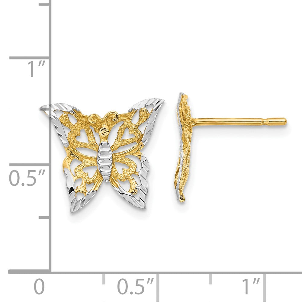 10K Yellow Gold & Rhodium Butterfly Post Earrings