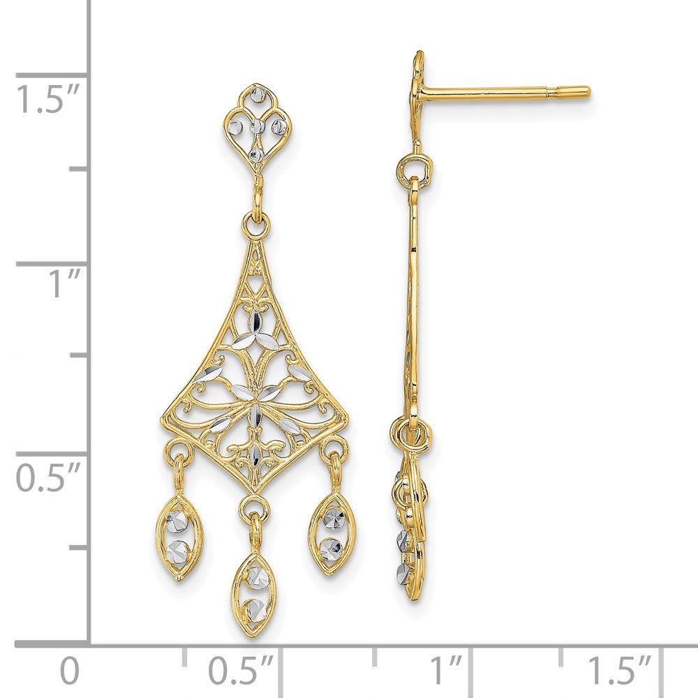 10K Yellow Gold & Rhodium Filigree Chandelier Dangle Earrings