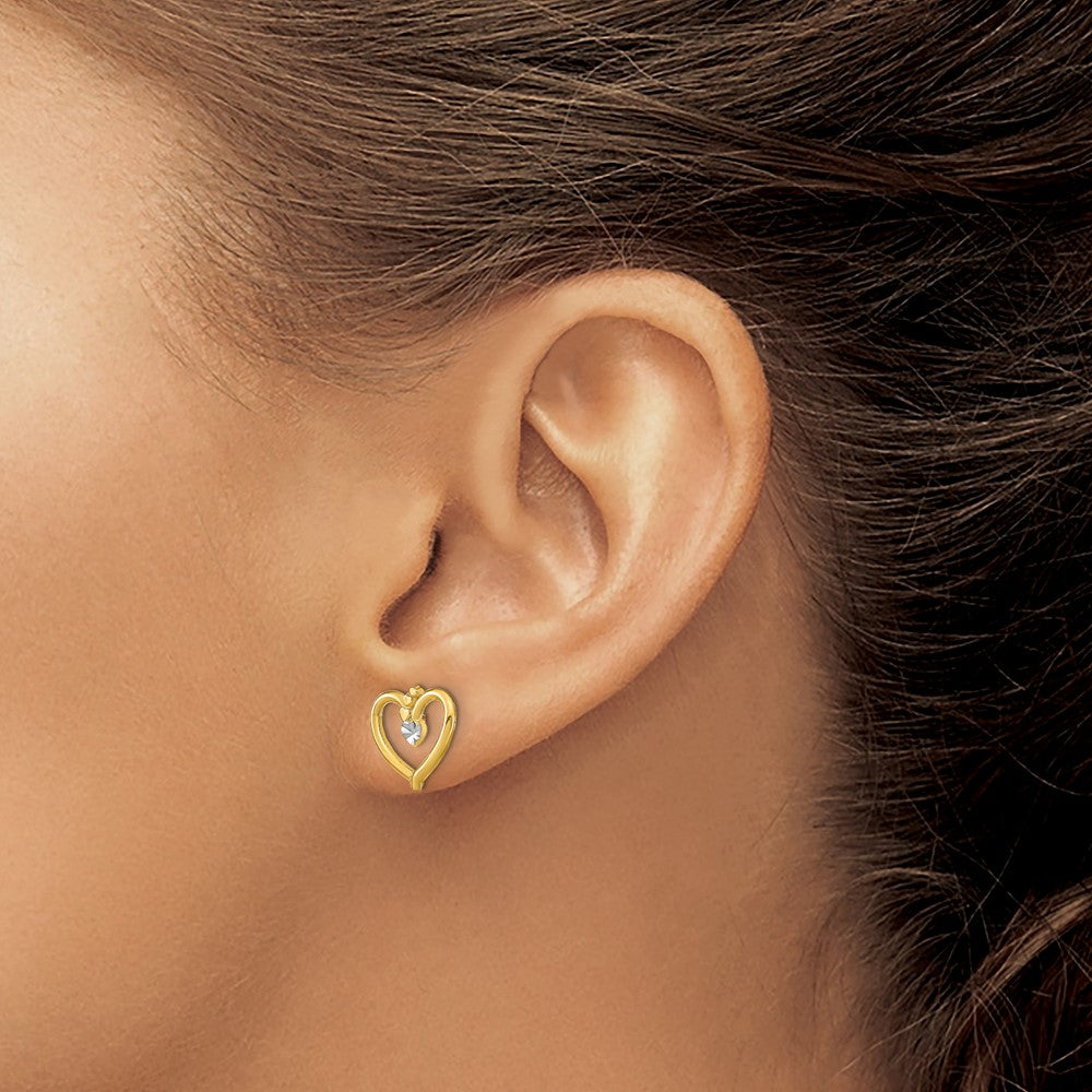 10K Yellow Gold & Rhodium Diamond-cut Heart Post Earrings