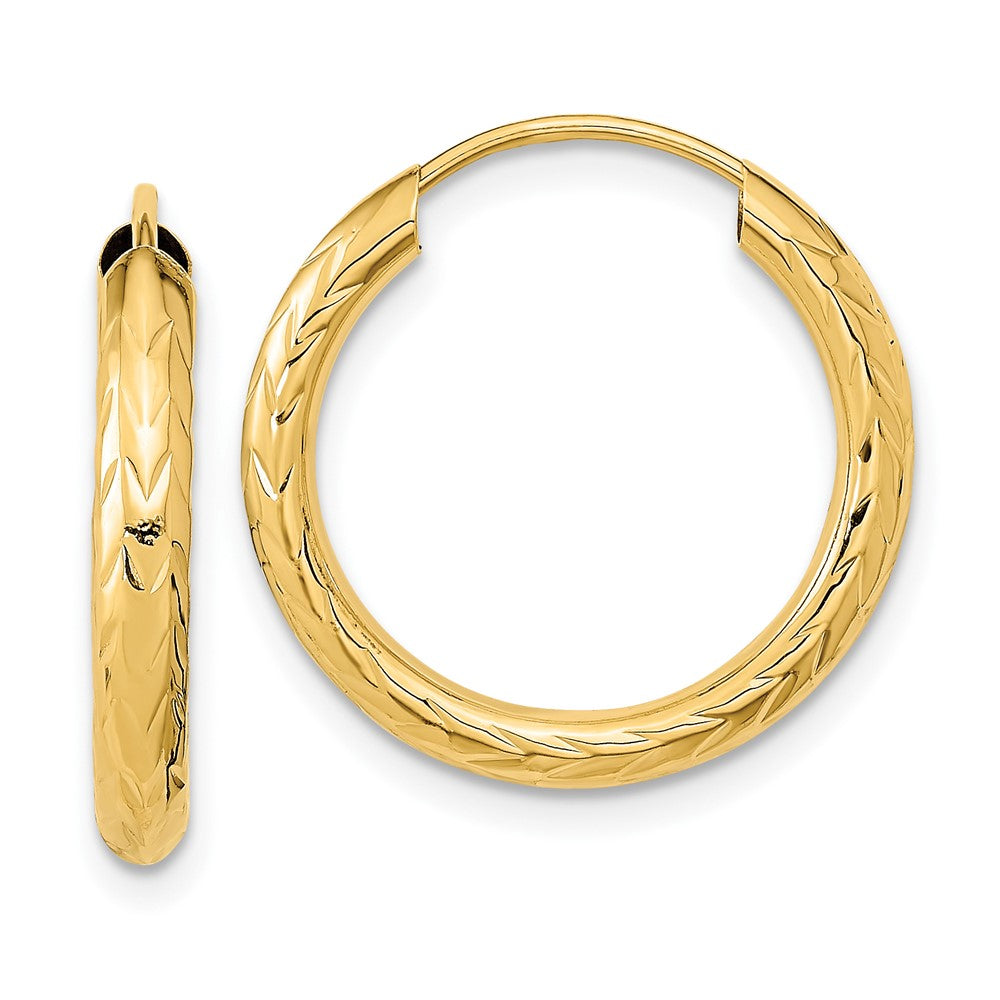 10K Yellow Gold Polished & Diamond-cut Endless Hoop Earrings