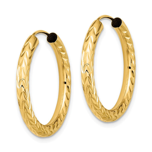 10K Yellow Gold Polished & Diamond-cut Endless Hoop Earrings