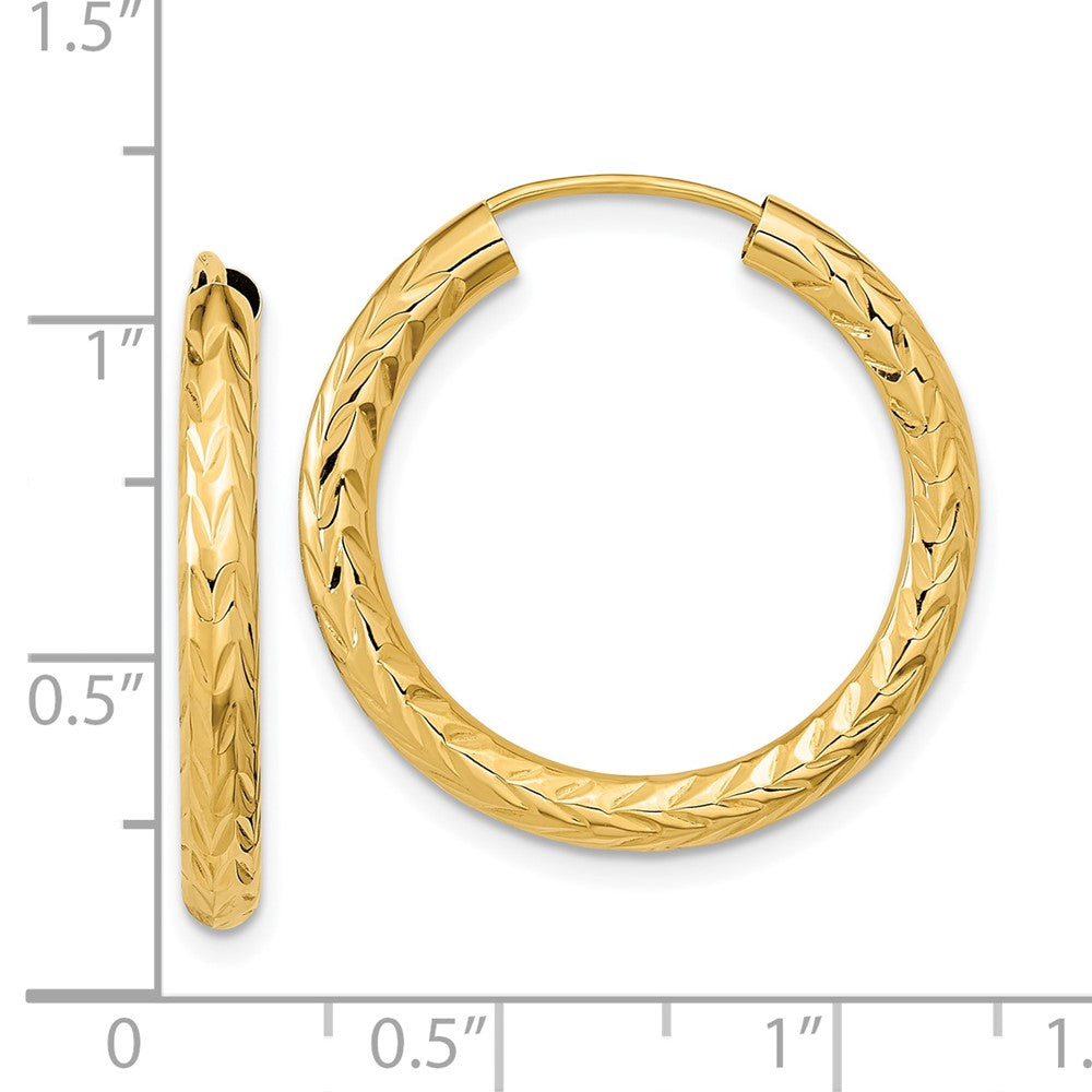 10K Yellow Gold Polished & Diamond-cut Endless Hoop Earrings