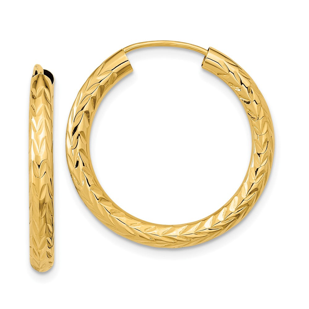 10K Yellow Gold Polished & Diamond-cut Endless Hoop Earrings