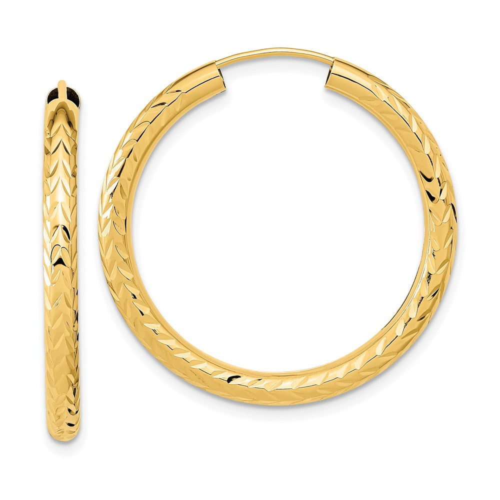 10K Yellow Gold Polished & Diamond-cut Endless Hoop Earrings