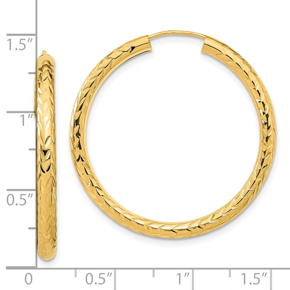 10K Yellow Gold Polished & Diamond-cut Endless Hoop Earrings