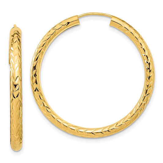 10K Yellow Gold Polished & Diamond-cut Endless Hoop Earrings