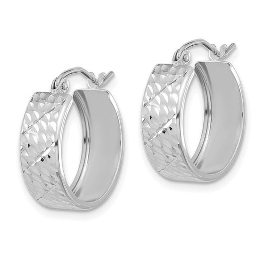 10K White Gold Diamond-cut Hoop Earrings