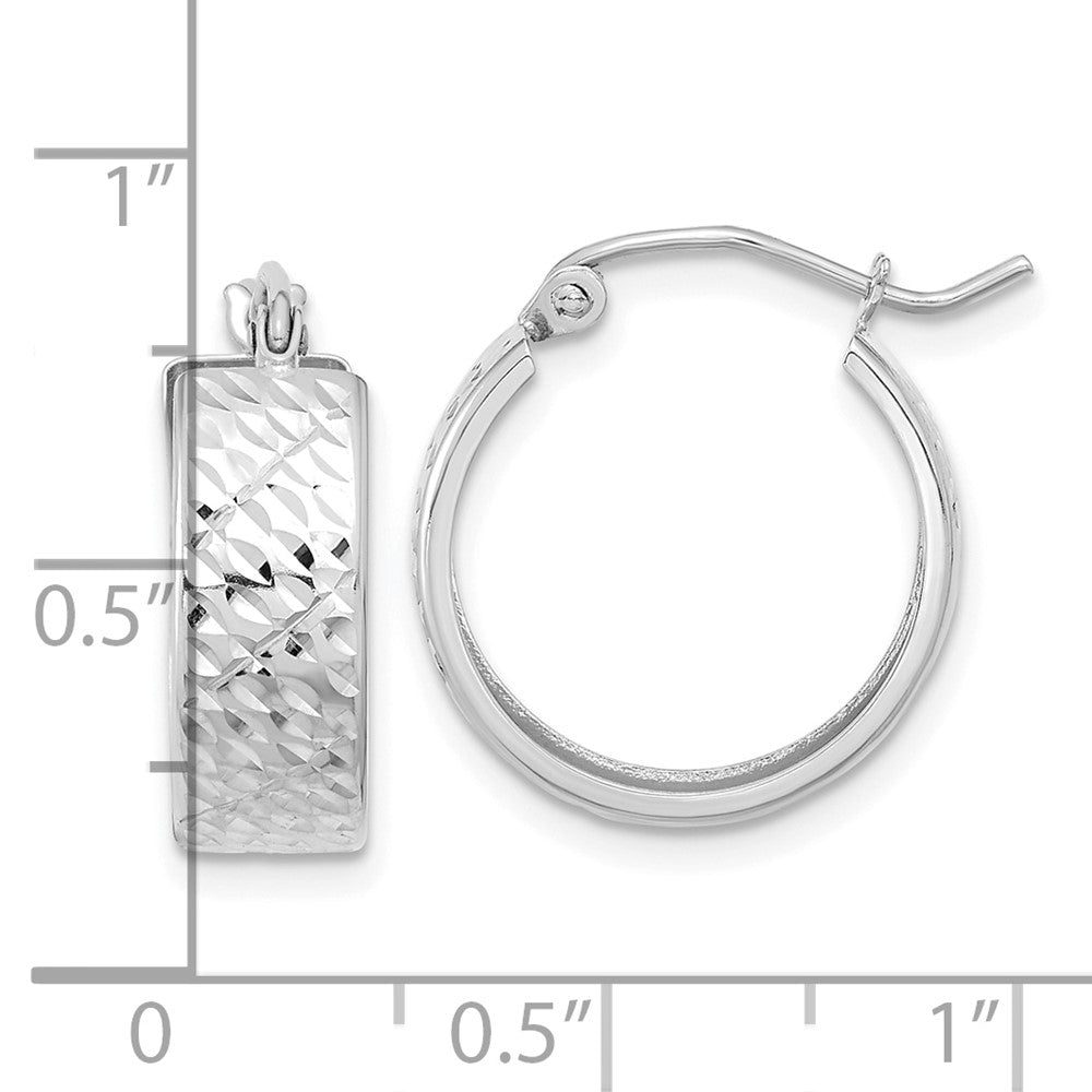 10K White Gold Diamond-cut Hoop Earrings