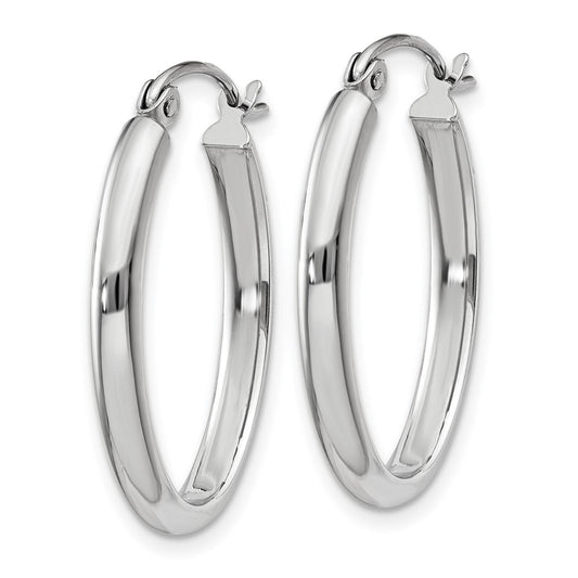 10K White Gold Polished 2.75mm Oval Tube Hoop Earrings