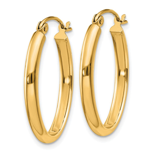 10K Yellow Gold Polished 2.75mm Oval Tube Hoop Earrings