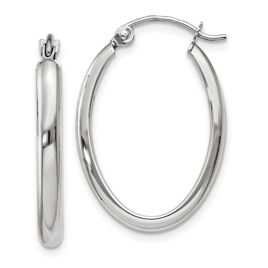 10K White Gold Polished 2.75mm Oval Tube Hoop Earrings