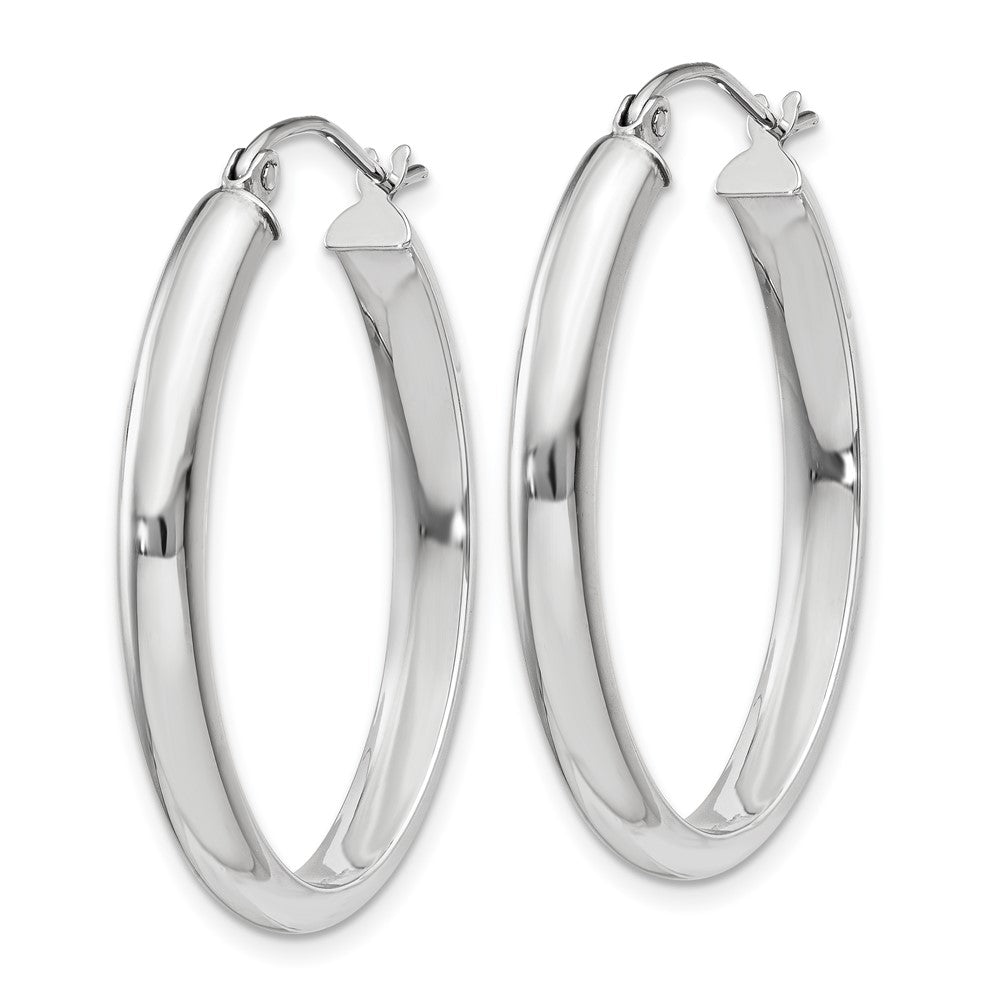 10K White Gold Polished 3.75mm Oval Tube Hoop Earrings